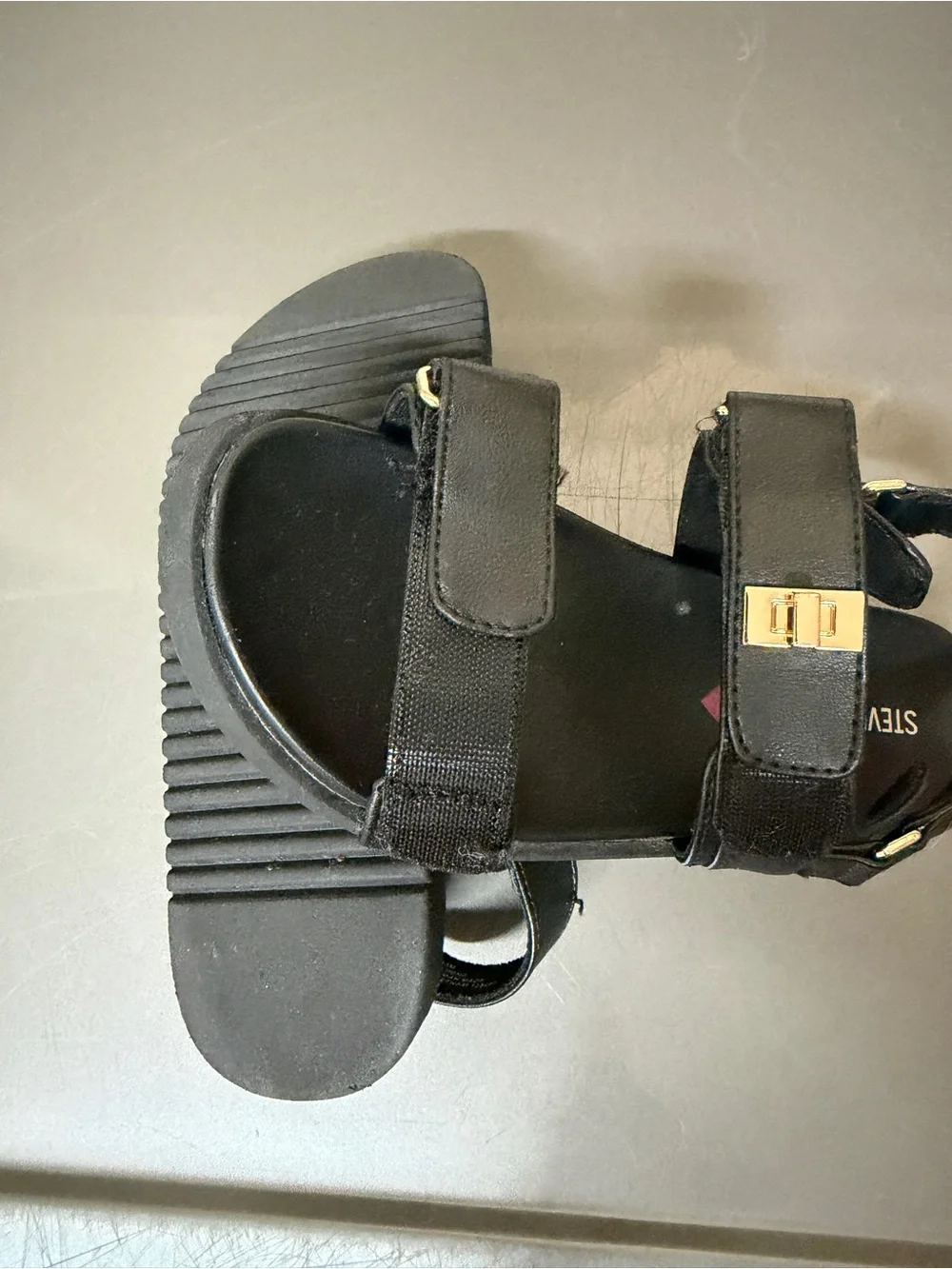 Steve Madden Black Sandals with Gold-Tone Buckles
